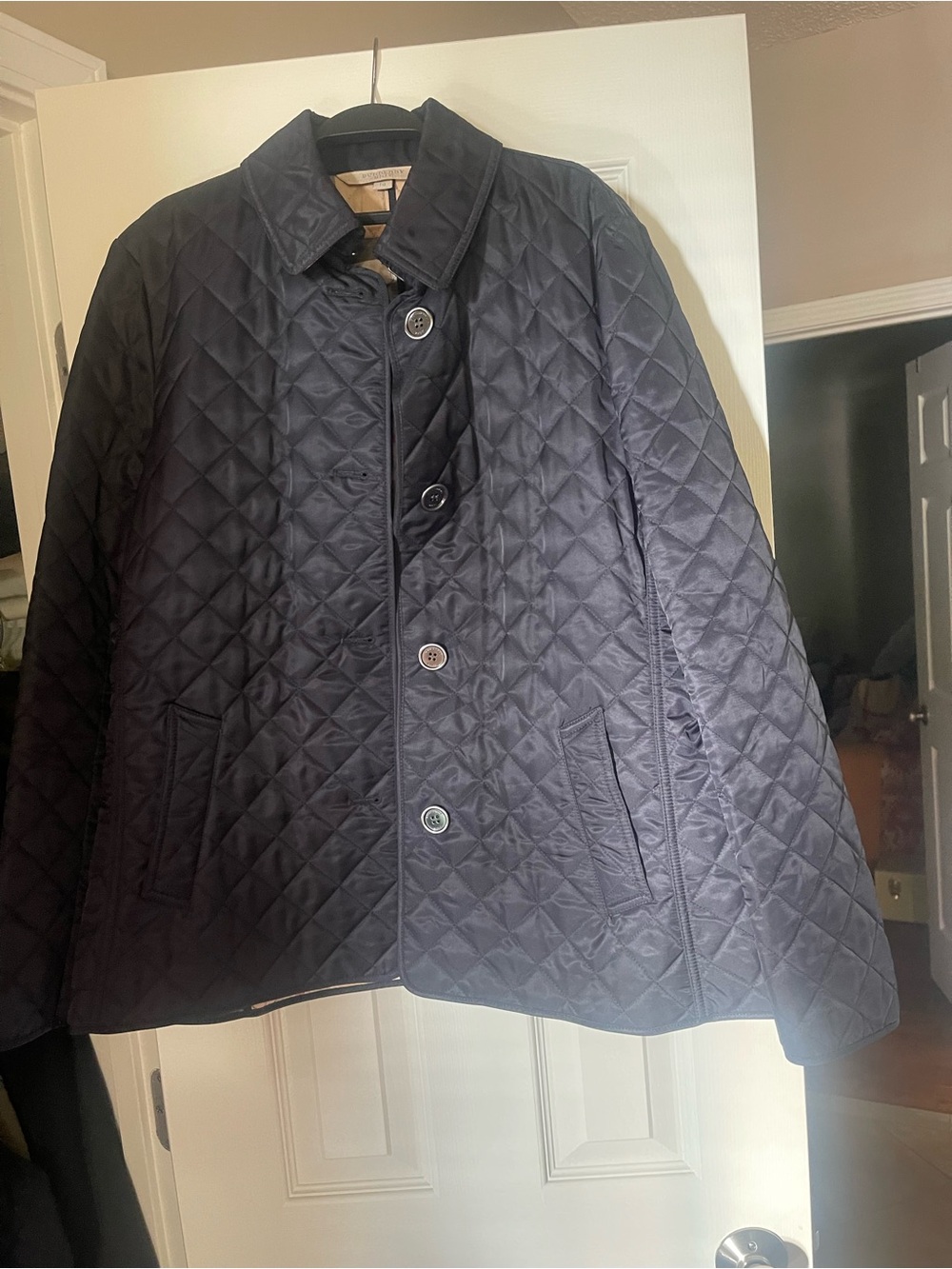 Burberry Women’s Quilted Navy Button-Front Jacket